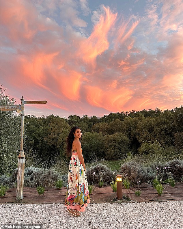 The outdoor setting also provided the opportunity to take plenty of photos of the stunning sunset, with Vick looking gorgeous as she posed amidst the idyllic landscape.