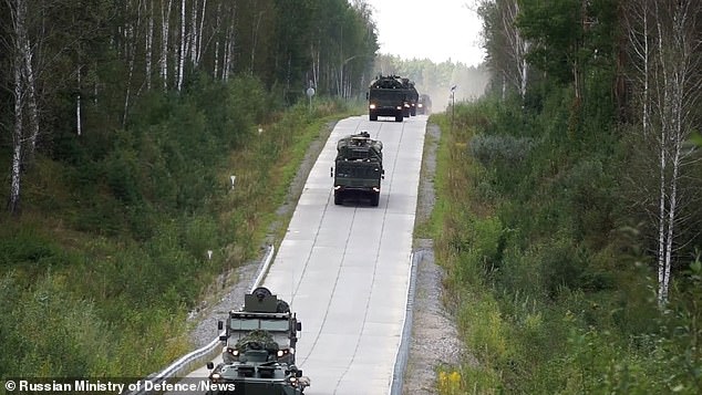 The giant mobile launchers were driven to remote routes in the Novosibirsk regions to exercise searching for positions to launch nuclear strikes.