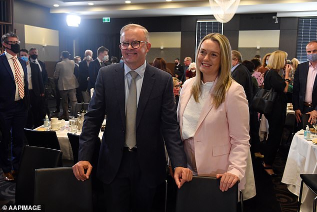 The Prime Minister was accompanied by his wife Jodie Haydon (right) in the Presidential Suite.