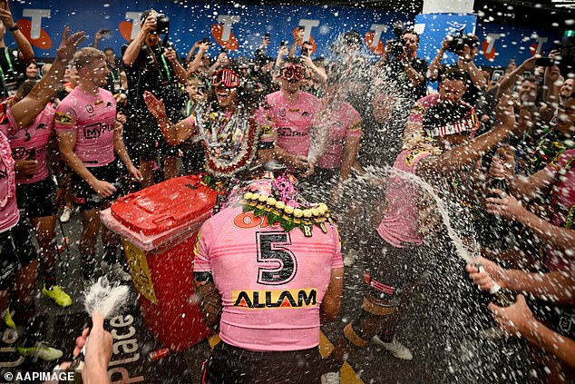 The players were showered with champagne as they embarked on the party to end all parties.