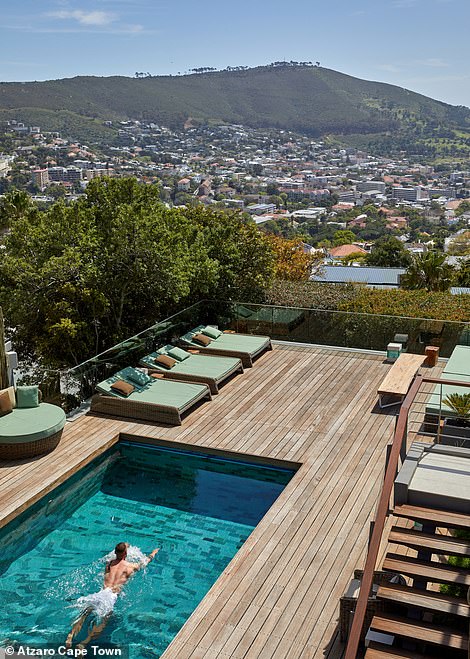 The hotel has a large wooden terrace 