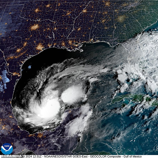 Pictured: NOAA satellite image of Hurricane Milton as it gains strength in the Gulf of Mexico.