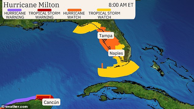 Tampa and Orlando are in 'hurricane watch' zone