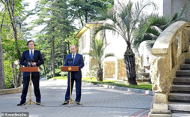 Vladimir Putin received UK Prime Minister David Cameron at the Bocharov Ruchey residence in Sochi in May 2013.