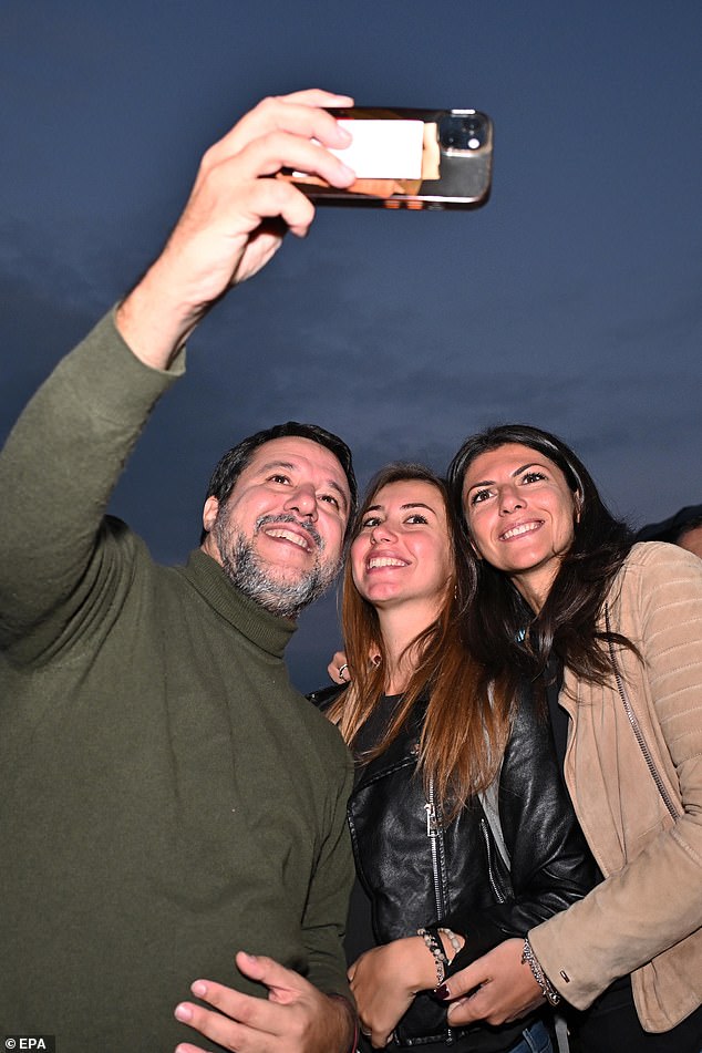 Salvini poses for a selfie with two young followers. The rise of far-right parties across Europe has been fueled by support from young people across the continent.