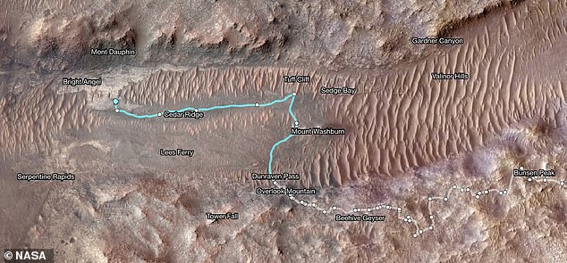 The path to 'Atoko Point' near 'Bright Angel' in Mars' Jezero Crater