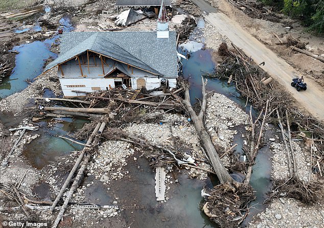 Pictured: A destroyed church in Swannanoa, North Carolina.