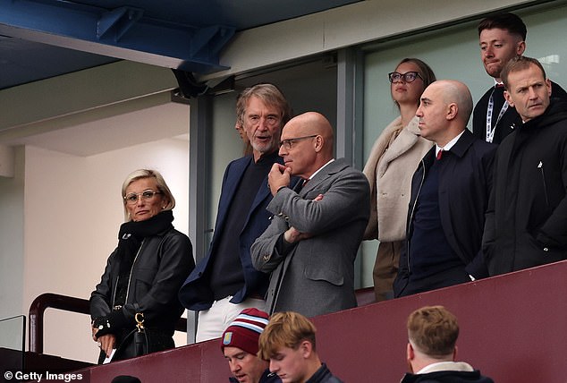 The full force of United's management team was present to examine the team at Villa Park.