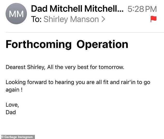 He also shared a screenshot of an email from his father wishing him luck before going under the knife.