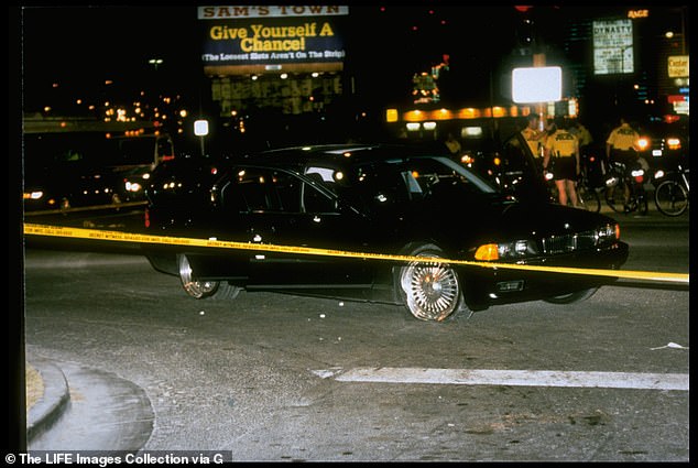 Tupac's murder occurred on September 13, 1996, when he was shot to death on the Las Vegas Strip (pictured) in a car driven by Suge Knight.