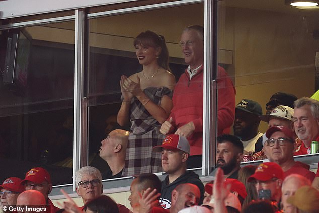 Swift was seen in a suite with her father Scott and Kelce's friends and family.