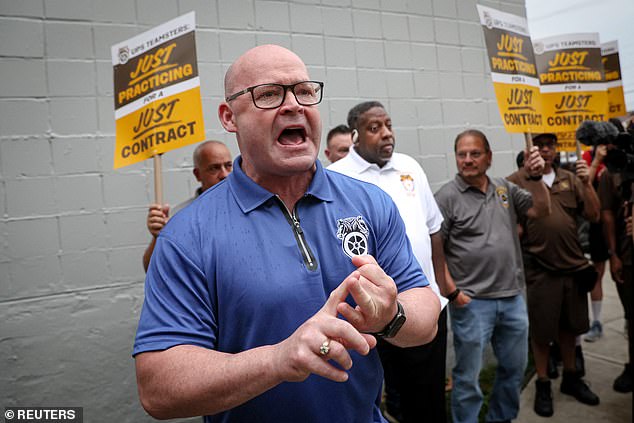 The union, which is more conservative than many other unions that align with Democrats, has not endorsed a Republican since 1988. Union president Sean O'Brien, pictured in July 2023.