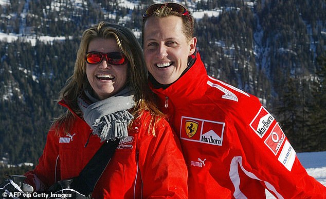 Schumacher has not been seen publicly since a skiing accident in 2013 (Schumacher pictured with his wife Corinna in 2005)