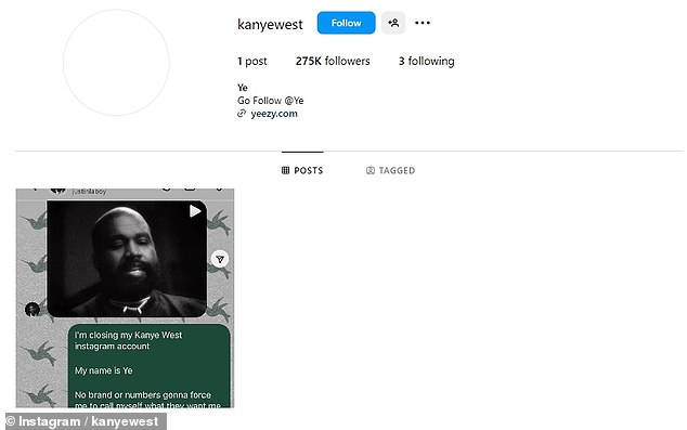 Kanye also once again deleted all images from his account except for one, which was posted on February 28.