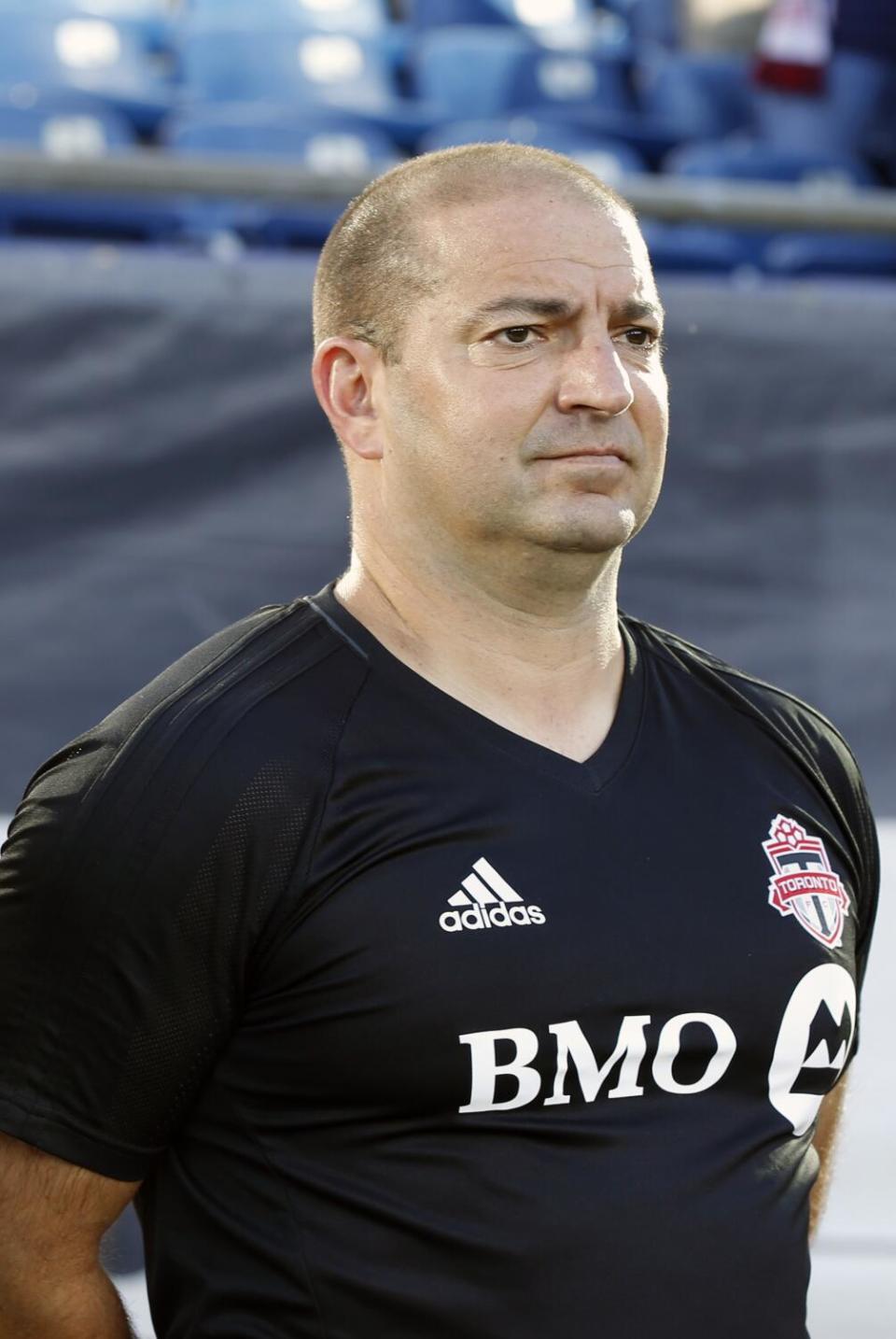 Galaxy assistant coach Nick Theslof during his time with Toronto FC in 2017