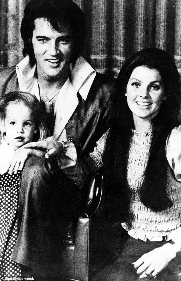 Elvis Presley with his wife Priscilla (R) and daughter Lisa Marie Elvis Presley (L)