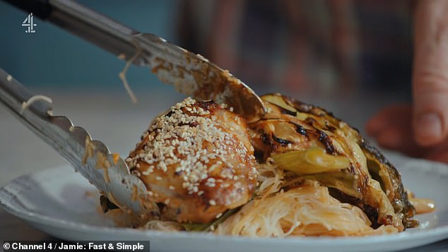 During the show, Jamie also showed viewers how to prepare salmon eight different ways.