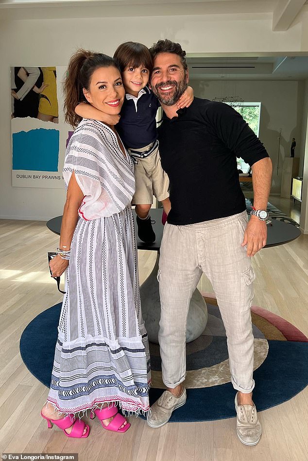 The news comes months after Longoria, her husband José Bastón, 56, and their son Santiago (pictured), five, told DailyMail.com they were moving to Spain from Los Angeles.