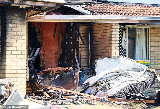 The house (pictured) was destroyed in the fire that started early Sunday morning.