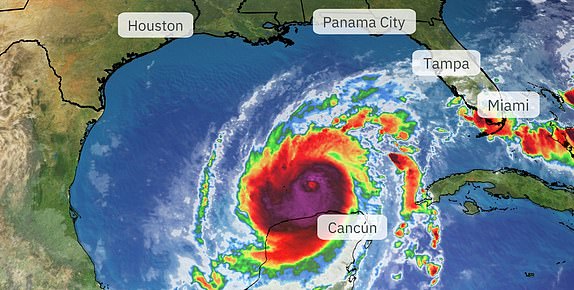 Weather forecast maps for Hurricane MILTON on Tuesday at 9 a.m. EST