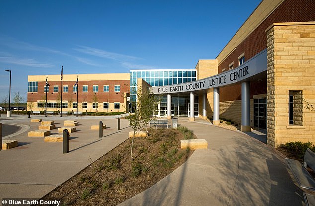 Fravel will spend weeks inside a courtroom at the Blue Earth County Justice Center (pictured) as the jury determines his fate for murdering the mother of his children.