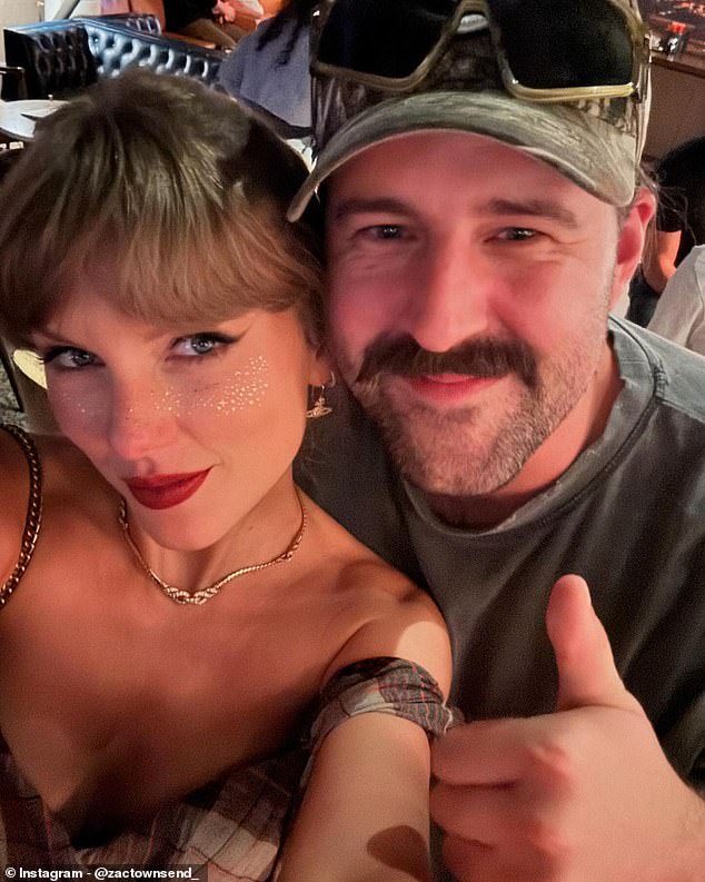 Meanwhile, Swift took a selfie with another comedian, Zac Townsend (right).