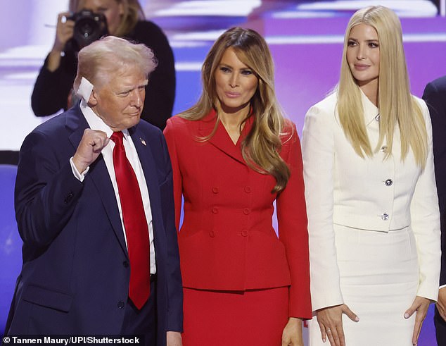 Melania seen here with her stepdaughter Ivanka and her husband Donald at this year's Republican National Convention.