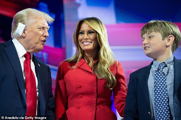 Melania (pictured with Donald, left) added that she spent weeks researching schools to send her then-10-year-old son Barron to as they prepared to move to DC and planned to redecorate his room.