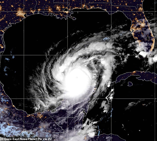 View of Hurricane Milton, currently a catastrophic Category 4 hurricane with 155 mph winds