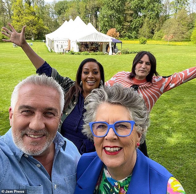 Prue behind the scenes at GBBO with Alison Hammond, Paul Hollywood and Noel Fielding