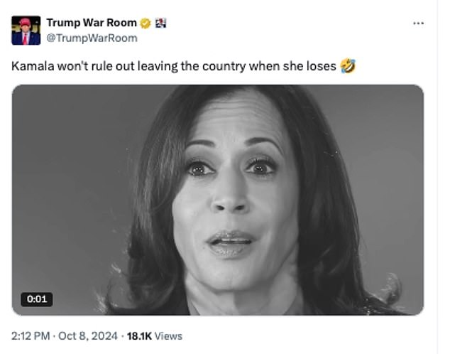 The @TrumpWarRoom account responded to the clip by reposting it with a laughing-crying emoji.