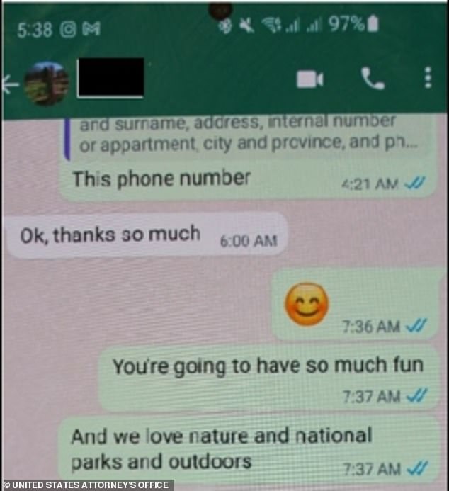 He had allegedly told the young victim that his fake family loved nature and the outdoors and that she was going to have a lot of fun texting.