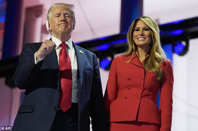 The former first lady with former President Donald Trump in July at the Republican National Convention in Milwaukee. It was one of his rare appearances at a political event.