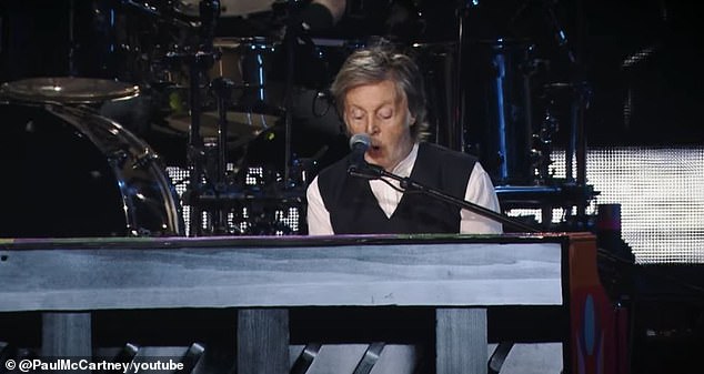 McCartney playing the piano during his concert in Argentina. His decision game two days after the nation's government threatened to take back the Falklands.