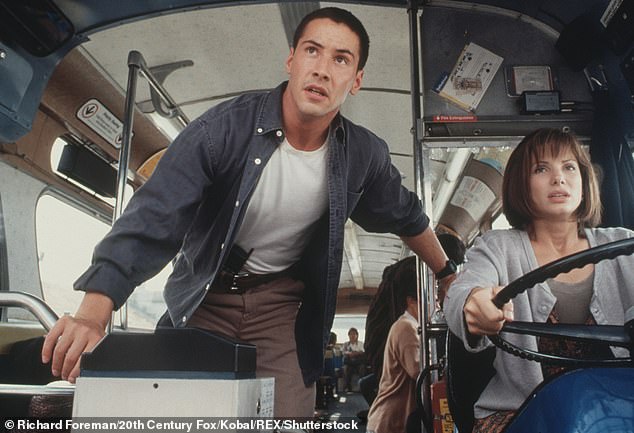 The action-packed film starred Keanu as bomb disposal expert Jack Traven, and Sandra as Annie Porter, a bus passenger who finds a bomb and teams up with Jack to defuse it; seen in a frame