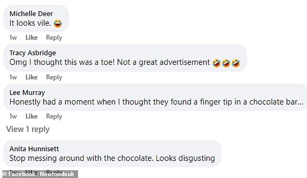 The new flavor has divided fans - some took to Facebook to ask where to buy, while others thought it looked like there was a finger or toe in the chocolate bar.