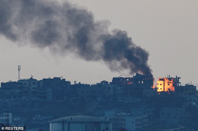 Smoke rises in northern Gaza, amid the ongoing conflict between Israel and Hamas, as seen from Israel, October 7, 2024.