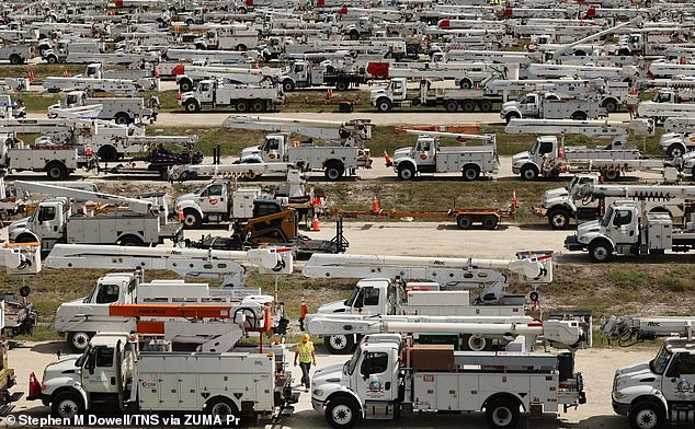 Hundreds of trucks of linemen showed up in The Villages, Florida, on Tuesday. Thousands of trucks will be prepared and deployed after Hurricane Milton hits Florida. Hurricane Milton 2024