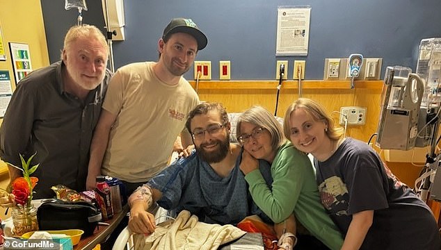 His family heard the news and panicked. His mother, Barbara (far right), was so shocked that she had to be admitted to the hospital for three days.