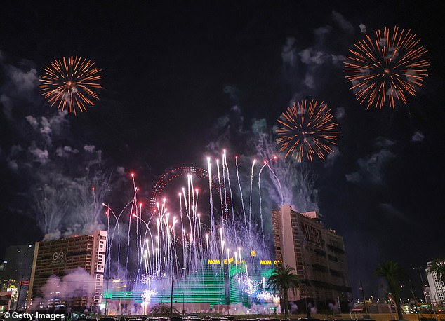 550 drones and 150 'pyrodrones' illuminated the city during the demolition, which used more than 2,200 pounds of explosives