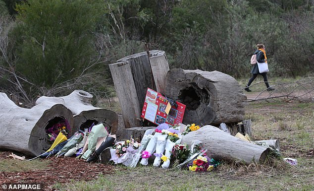 Tributes at the scene where Courtney Herron was killed in 2019