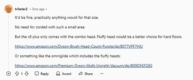 Several Reddit users believe that the Dyson V8 Plus is not worth purchasing despite positive reviews from Amazon buyers.