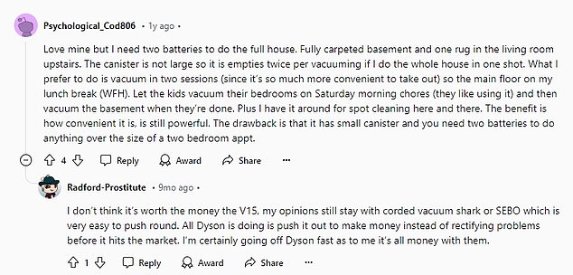 Reddit users debated whether the Dyson V15 Detect was worth buying