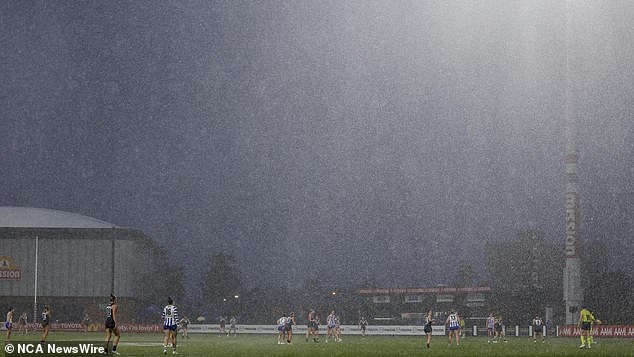 North Melbourne and Port Adelaide played in brutal conditions at a completely exposed Whitten Oval in September in a match attended by just 943 people. Image: Daniel Pockett/Getty Images