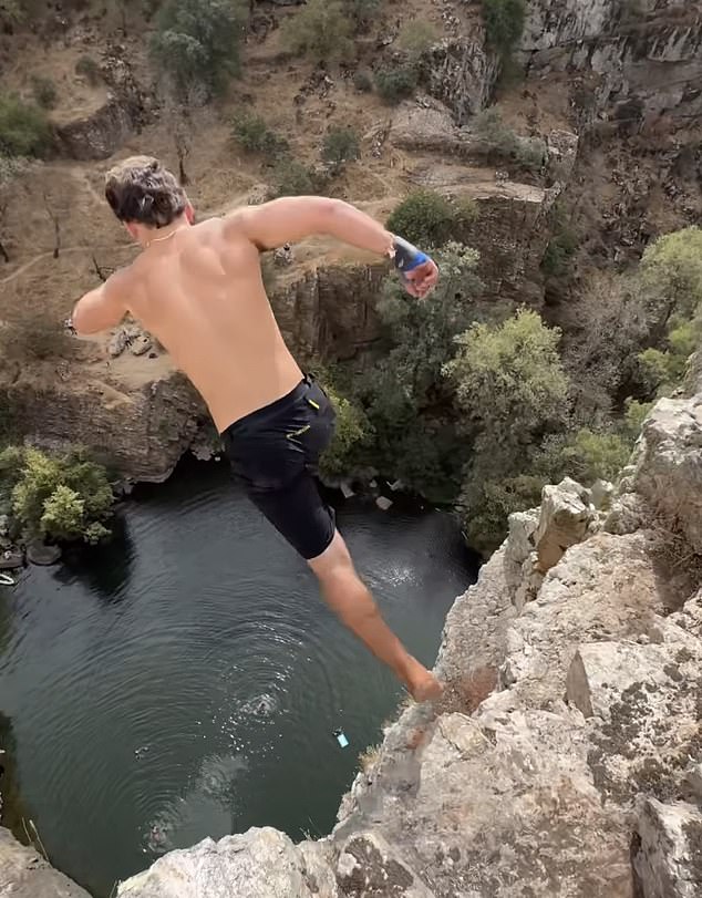 The jump can be seen in a stomach-churning video posted to the diver's social media.