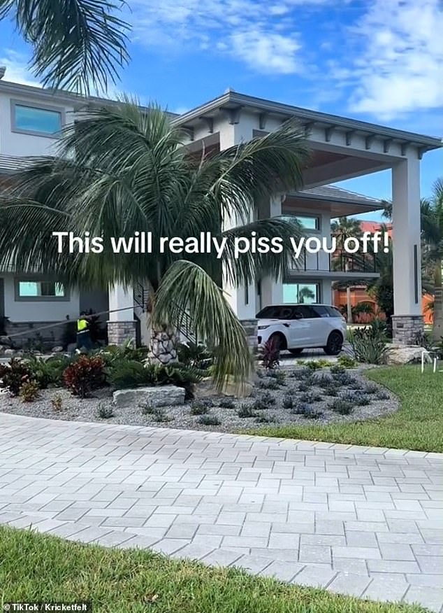 In her clips, the woman cursed repeatedly as she showed viewers her concrete-covered Florida mansion, with the coast right in front of her backyard.