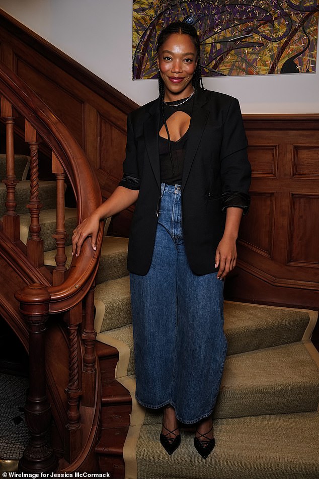 Naomi Ackie looked stylish in a cropped top and wide-leg cropped jeans.