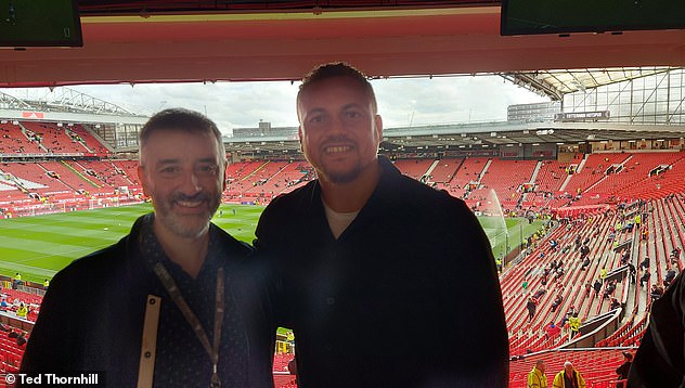 Ted is pictured above in the suite with former defenseman Wes Brown, who came over for a chat.