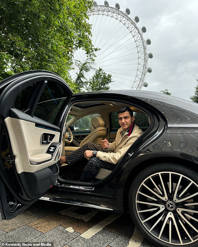 Ali photographed in a Mercedes car near the London Eye on a recent trip to the city