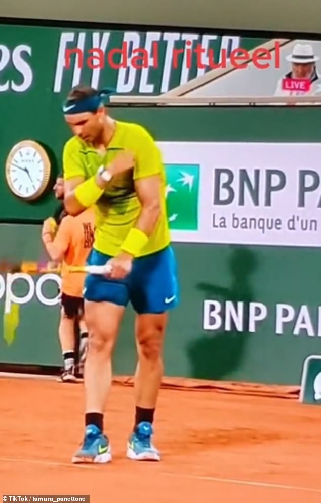 On second serves, Nadal will stop touching the shoulders.